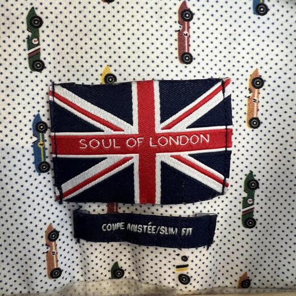 Soul of London Men's 14.5 Slim Fit White Casual Long Sleeve Button Down Shirt - Picture 8 of 11